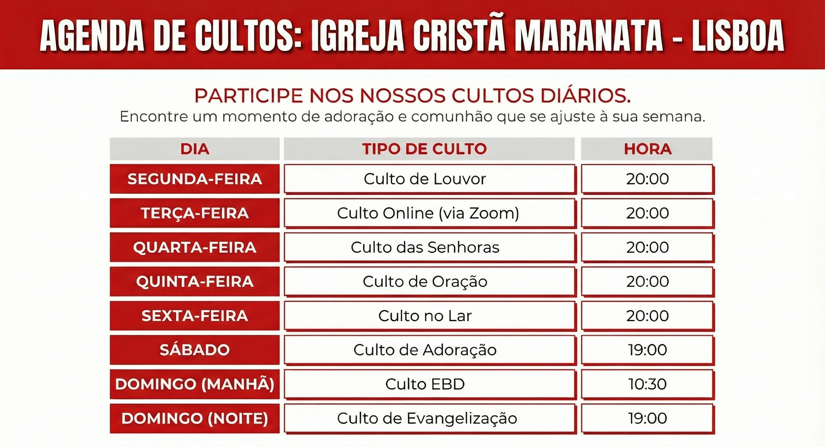 Agenda de Cultos em Lisboa